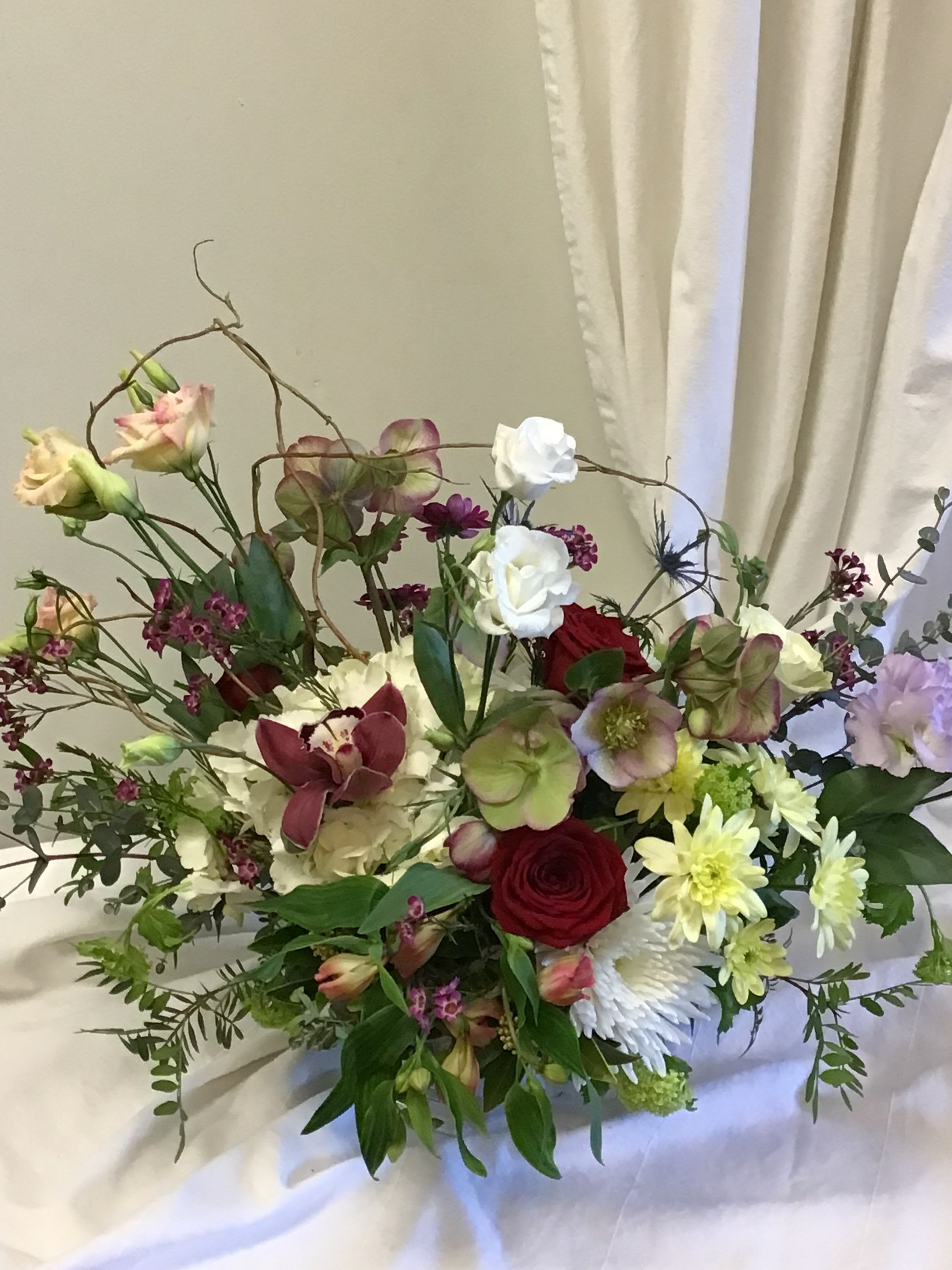 Dreaming - A beautiful arrangement done in a variety of seasonal flowers. Ready for gift giving ! An inspiration and a delight to behold