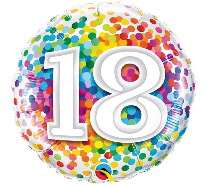 18" 18th Birthday Confetti Mylar - Select this colorful rainbow confetti mylar.