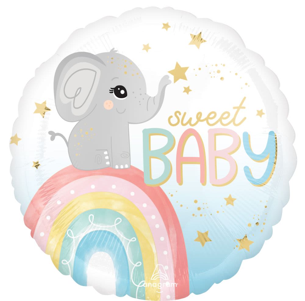 Sweet Baby Mylar - Select this 18" sweet mylar balloon with a cute grey elephant and rainbow.