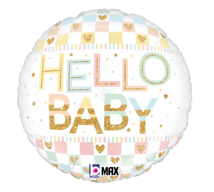Hello Baby Patterned Mylar - Select this 18" baby mylar that reads "Hello Baby". Perfect to celebrate a new baby! 