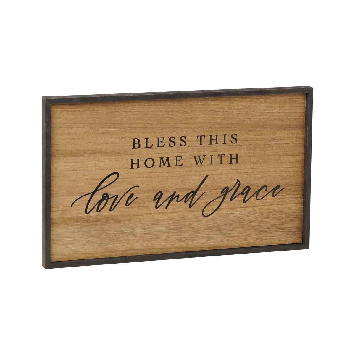 Reversible Grace/Silent Night Wall Decor - 20" x 12" reversible wooden wall sign with dark frame, light wood face and black script