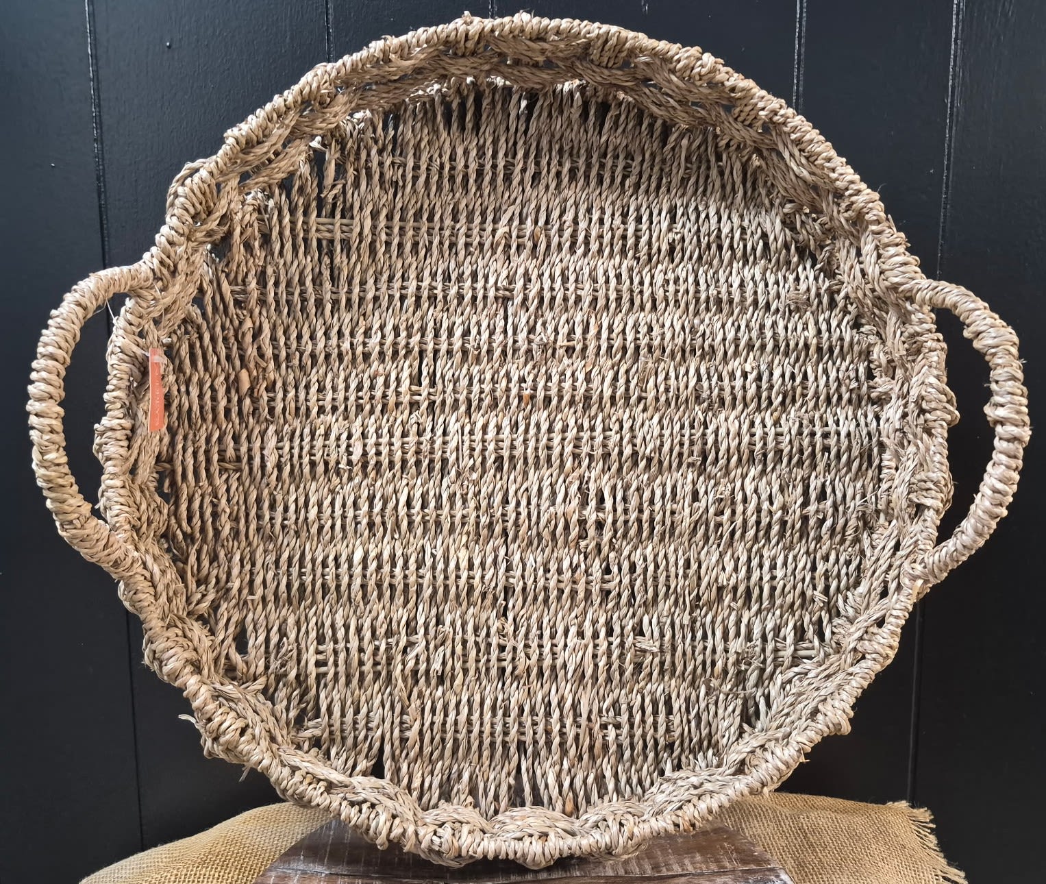 18" Seagrass Tray - Round - 18" x 3" Round woven seagrass tray with two side handles - uses for display or serving