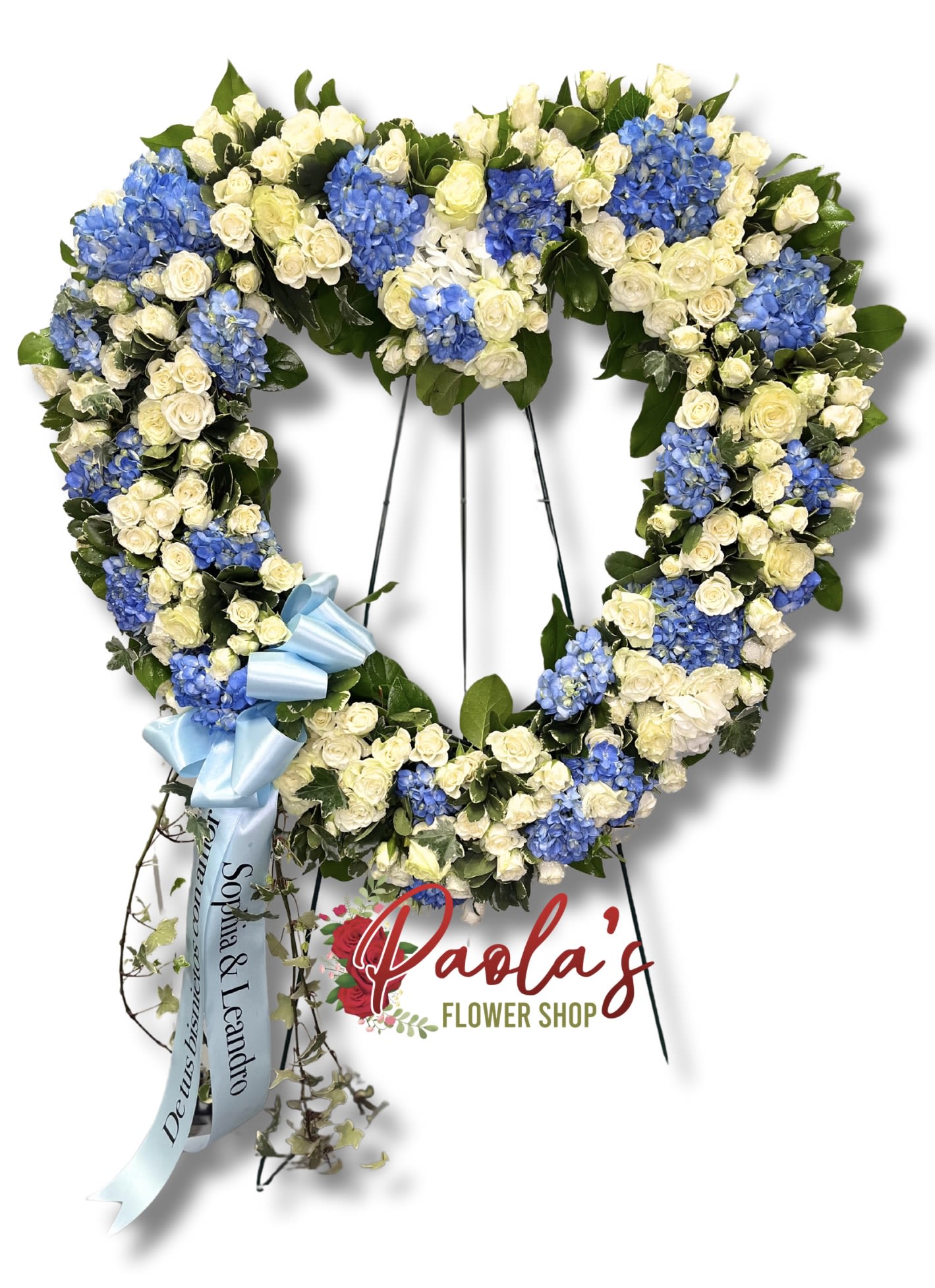 Blue heart tribute - 24" base open heart. Pleae provide what you would like on the ribbon (limited space) 