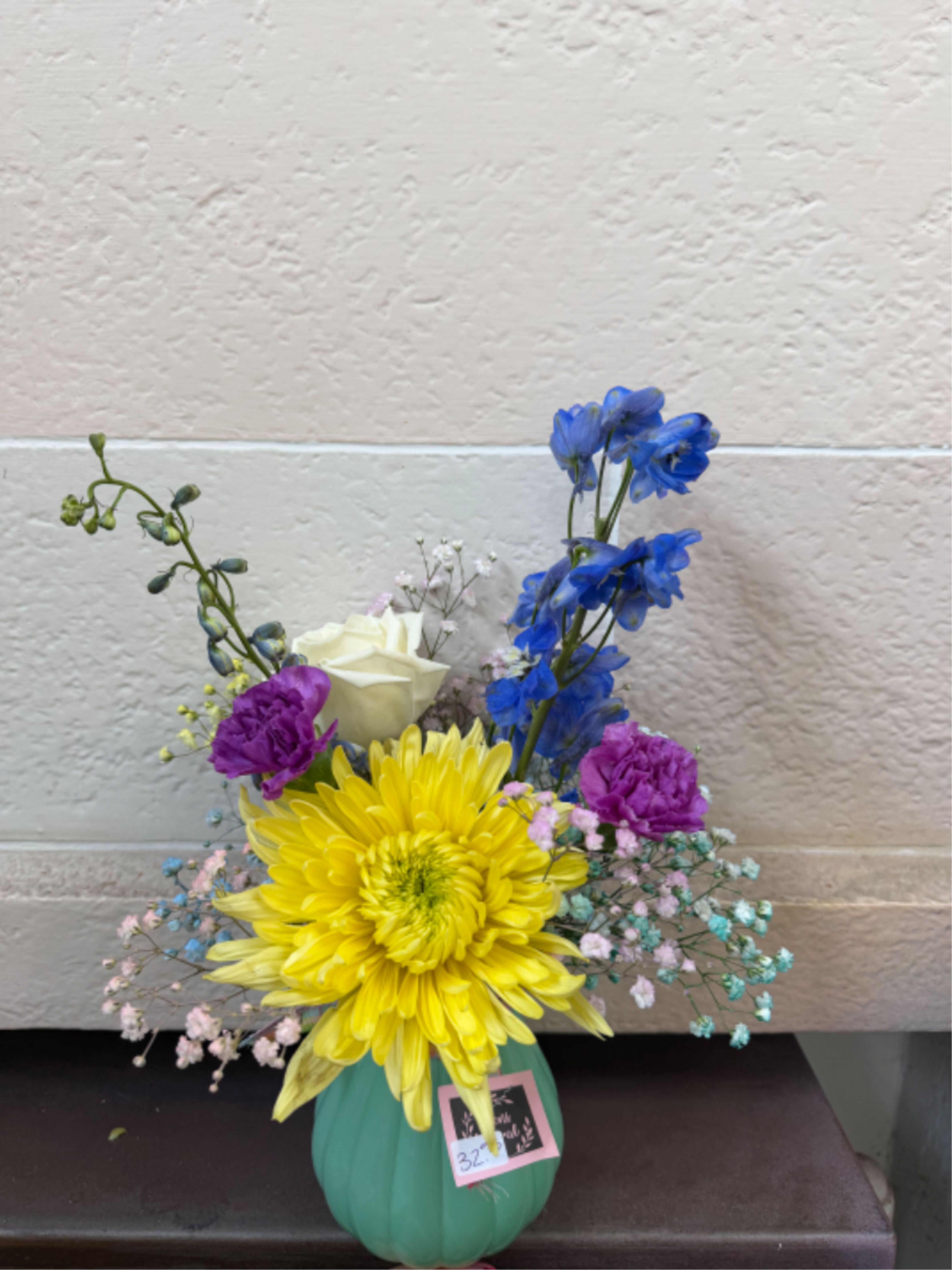 Colors of the Rainbow Vase  - A vase filled with rainbow babies breath and a few bright blooms.