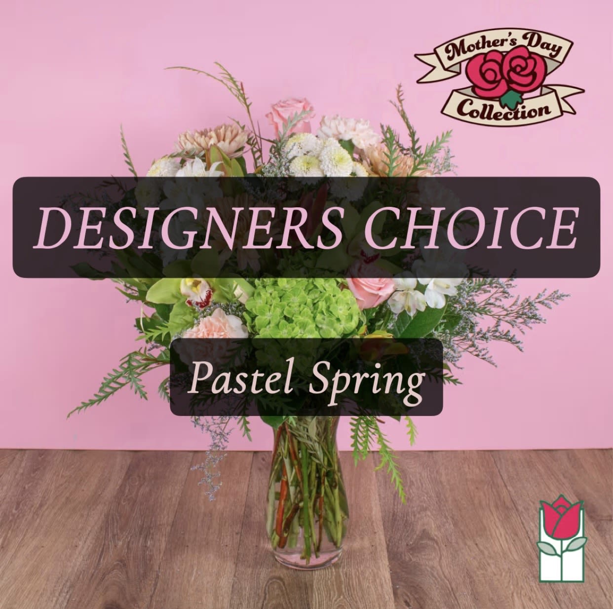 Designers Choice - Pastel Arrangement (Seasonal Varieties Vary) - Can't Decide? Our designers will select fresh blooms to create a beautiful spring arrangement for you.  Each arrangement will include a seasonal mix of florals arranged in a glass vase.