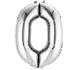 Silver foil balloon shaped like the number 0