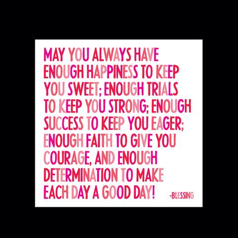 Pink inspirational quote on a white card
