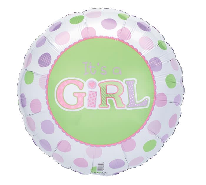Round balloon with "It's a GIRL" text and pastel polka dots