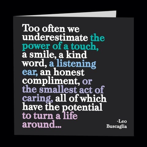 Black card with a colorful quote by Leo Buscaglia