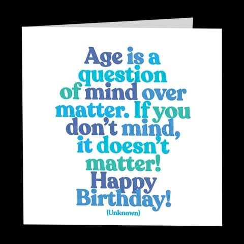 Birthday greeting card with blue and teal text on a white background