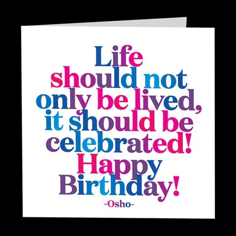 Birthday card with colorful text on a white background