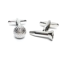 Silver metal cufflinks with a textured round face