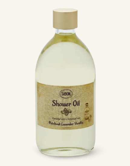 Sabon - Shower Oil - Patchouli Lavender Vanilla - 500ml Jar   Cleanse and soothe your skin with the delicate foam of our Shower Oil, bringing delightful fragrance and natural oils to your shower experience.  Transform your shower routine with our patchouli lavender vanilla shower oil, offering a calming, fragrant experience while cleansing and moisturizing your skin with natural oils.