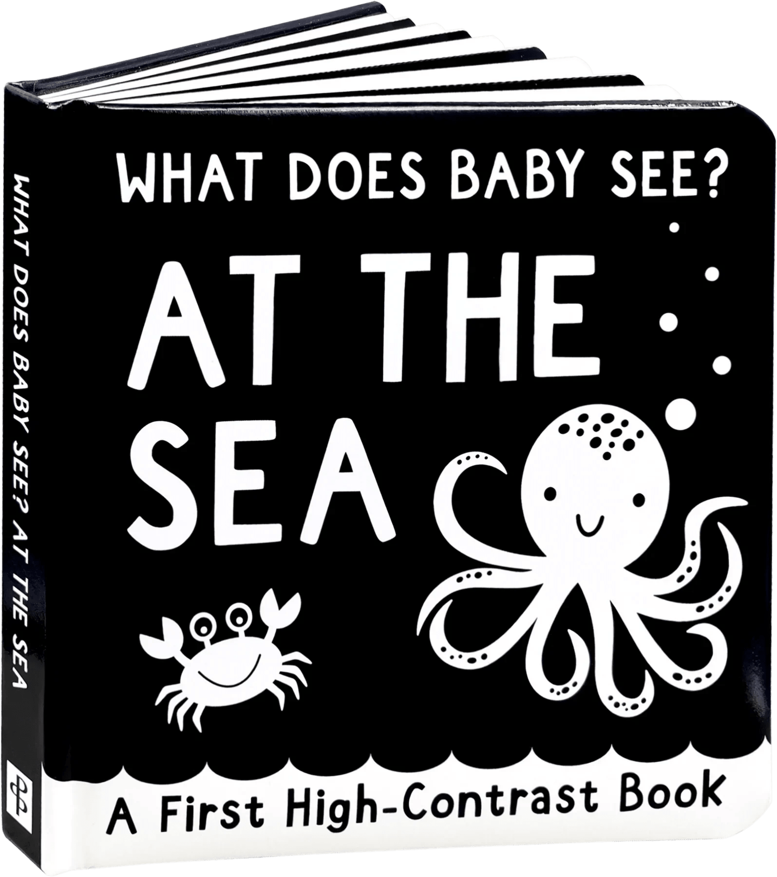 Black-and-white baby board book with an octopus and crab illustration