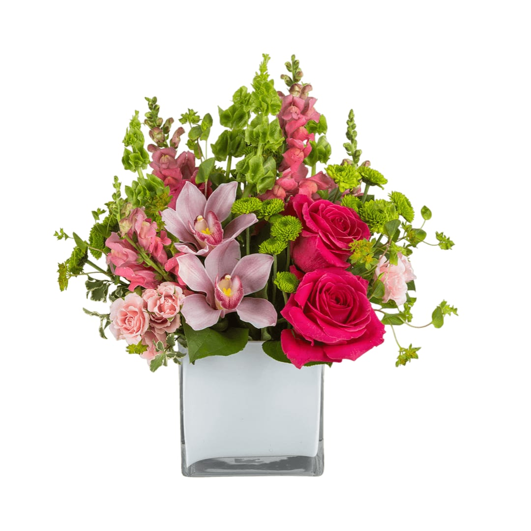 Take Me Away  - Escape to paradise with this lush and vibrant bouquet. This arrangement contains Cymbidium Orchids, Bells of Ireland, Snapdragon, Roses, and Button Mums. This is the perfect gift for a birthday, congratulations, or to celebrate new beginnings. 