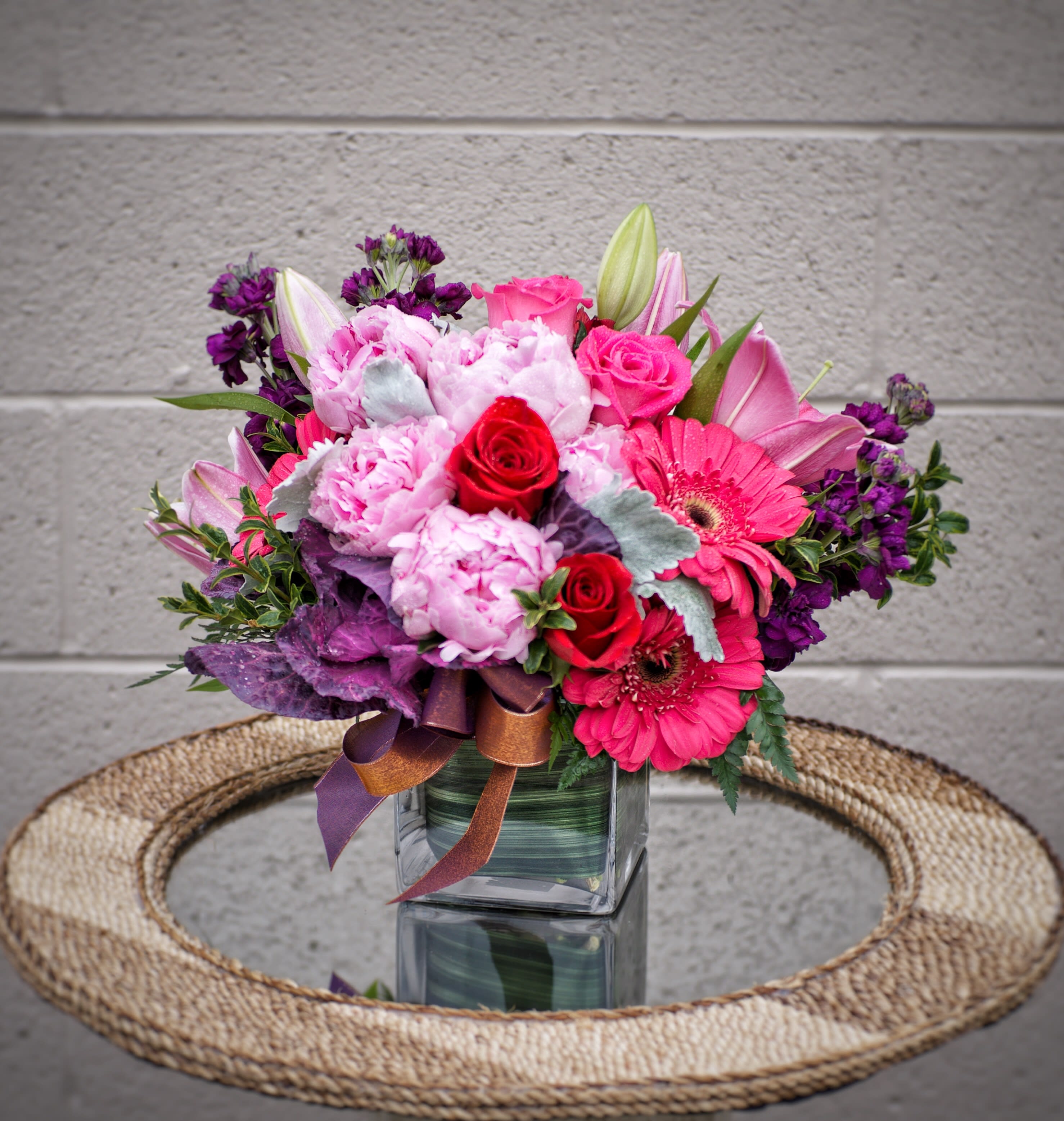 Floral Beauty - Beautiful design including all premium fresh flowers: peony or dahlia (SEASONAL), rose, lily, fragrant stock... and accents.