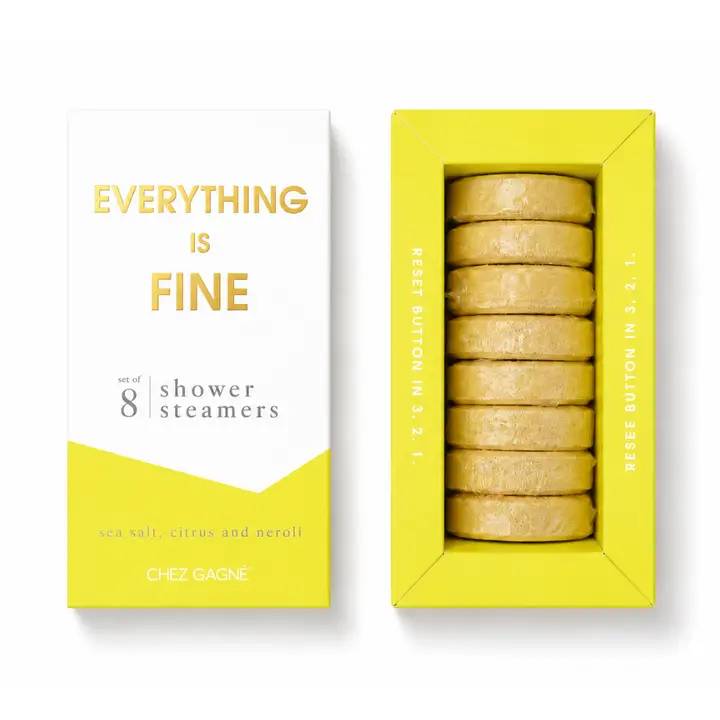 Boxed set of shower steamers in white and yellow packaging