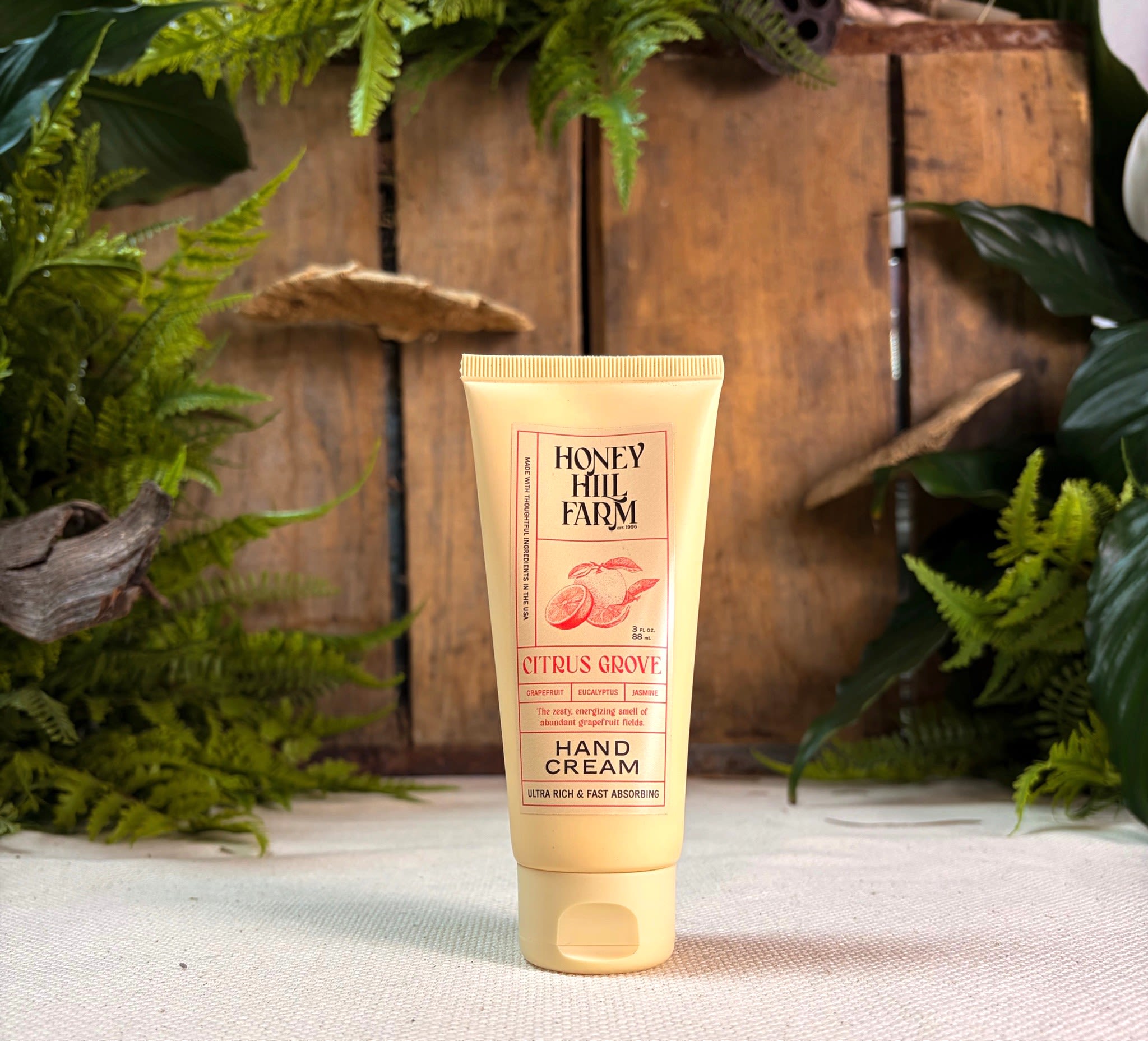 Honey Hill Farm Citrus Grove Hand Cream - Free of silicones but rich in nourishing plant oils like Marula and Jojoba, this rich hand cream sinks in fast and leaves your skin velvety, never greasy. Ultra-thick Shea Butter heals and moisturizes dry skin. 1.5 Oz