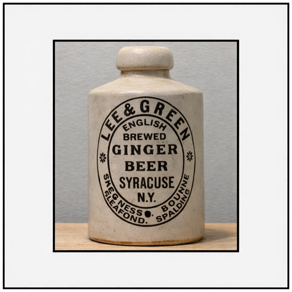 Ceramic ginger beer bottle with printed label