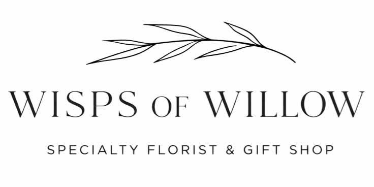 Wisps of Willow florist gift shop logo on a white background