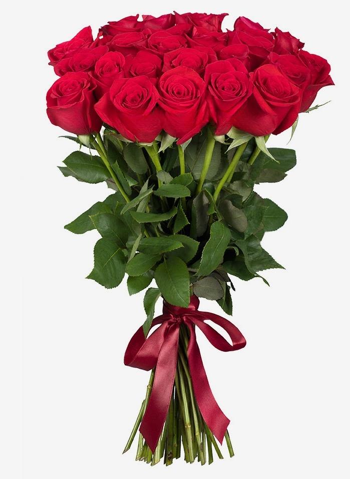 Bouquet of red roses tied with a satin ribbon