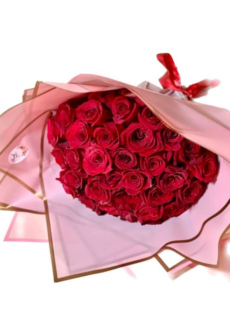 All My Love – 36 Roses Bouquet Pink  - Beautiful fresh hand-picked and hand-tied red roses bouquet   Handcrafted with love by Pétale de Rose  Same-day delivery available in Houston &amp; Katy