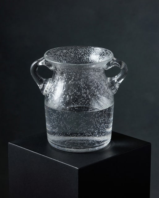Blown glass gift vase (*comes with wildflowers) - A hand-blown clear glass vase with rounded side handles and a wide flared rim makes a simple arrangement feel like a thoughtful gift-the perfect flower arrangement for Just Because, Housewarming, or a birthday. The textured, bubbled surface catches light and adds subtle sparkle, so the person you're thinking of will feel genuinely seen whether you're celebrating a graduation, saying thank you, or marking an anniversary.  This listing includes wildflowers arranged in the vase, with a modern, understated look that suits Spring and Summer bouquets as well as more muted sympathy or Thinking of You deliveries. The transparent silhouette and black pedestal base give a sleek contrast that complements white blooms and mixed seasonal colors; the vessel works as a standalone decorative accent afterward. Ideal for new baby visits, Mother's Day, Father's Day, weddings, or as a stylish desktop pick-me-up-sizes and exact flower mix vary by availability; simple care is to trim stems and refresh water every few days to keep the arrangement looking fresh.