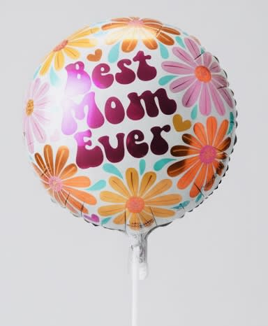 Round balloon with colorful flowers and the words Best Mom Ever