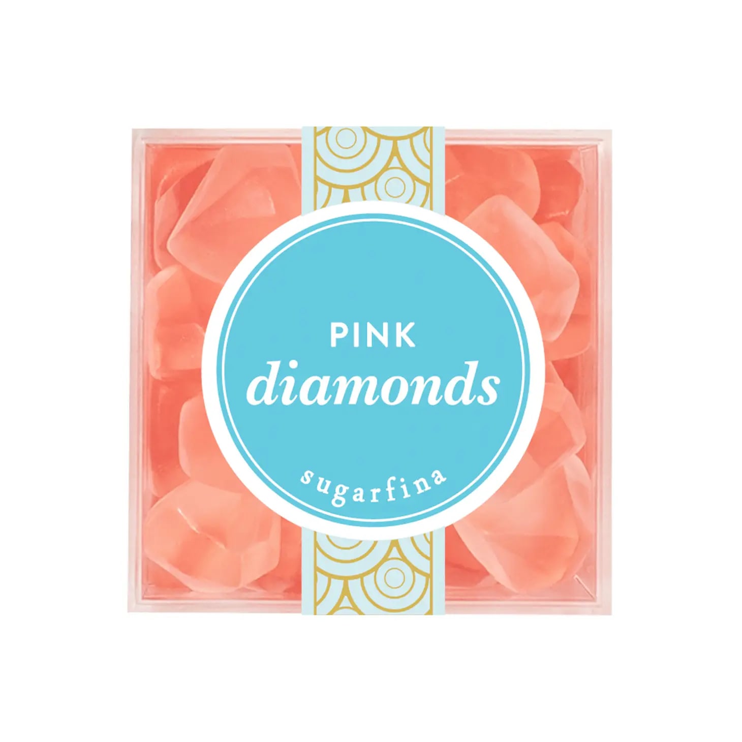 Box of pink sugar diamonds candy with a blue label