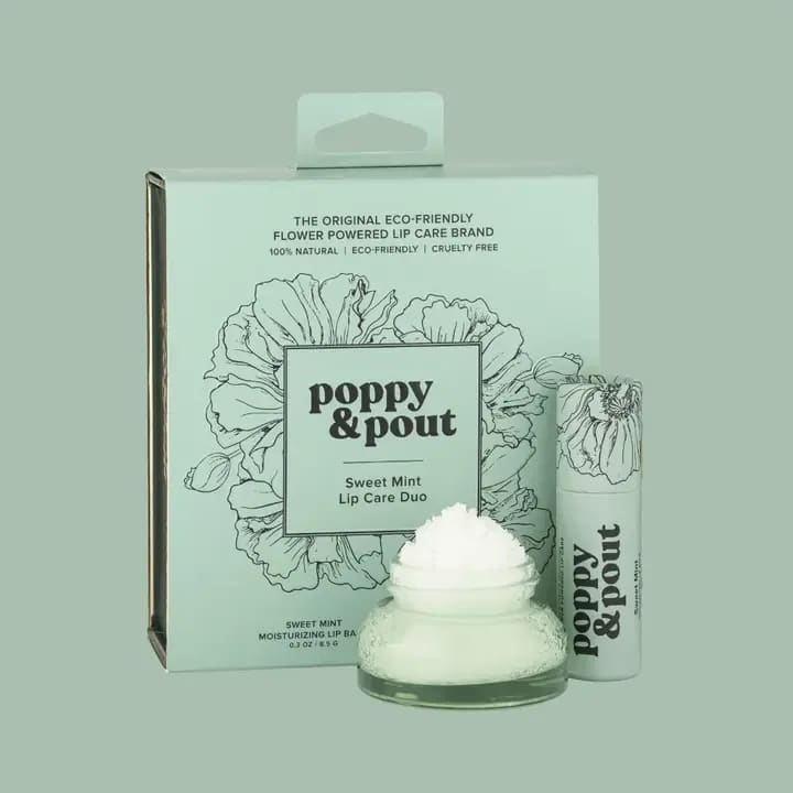 Lip balm duo in mint packaging with a small jar and tube