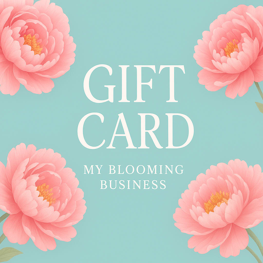 Pink flowers framing a gift card with the words "GIFT CARD"