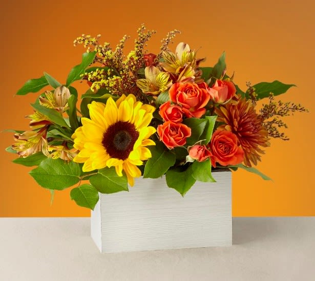 Golden Hour Bouquet - Shorter days mean less time to wait before stunning sunsets paint the horizon with amber hues like the Golden Hour bouquet. Better yet, picture having the happy sunflowers and blooming orange spray roses under the glow of autumn dusk. These flowers may even inspire you to wake up early for the dawn golden hour!