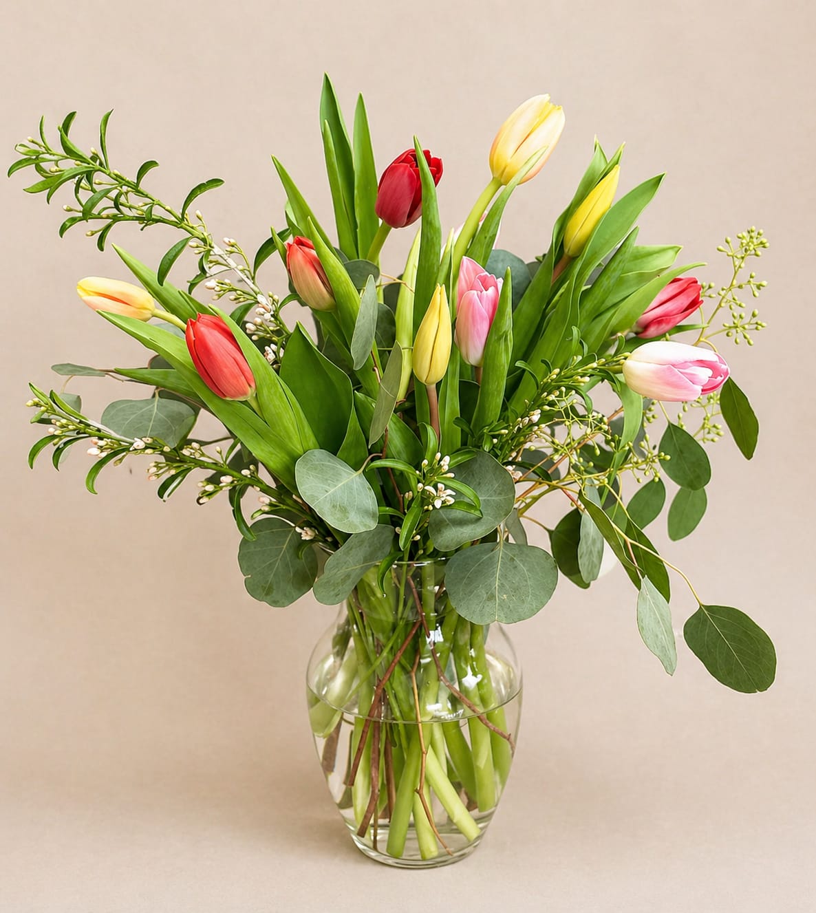 Timeless Tulips - 10 mixed tulips with nice greenery and filler flower