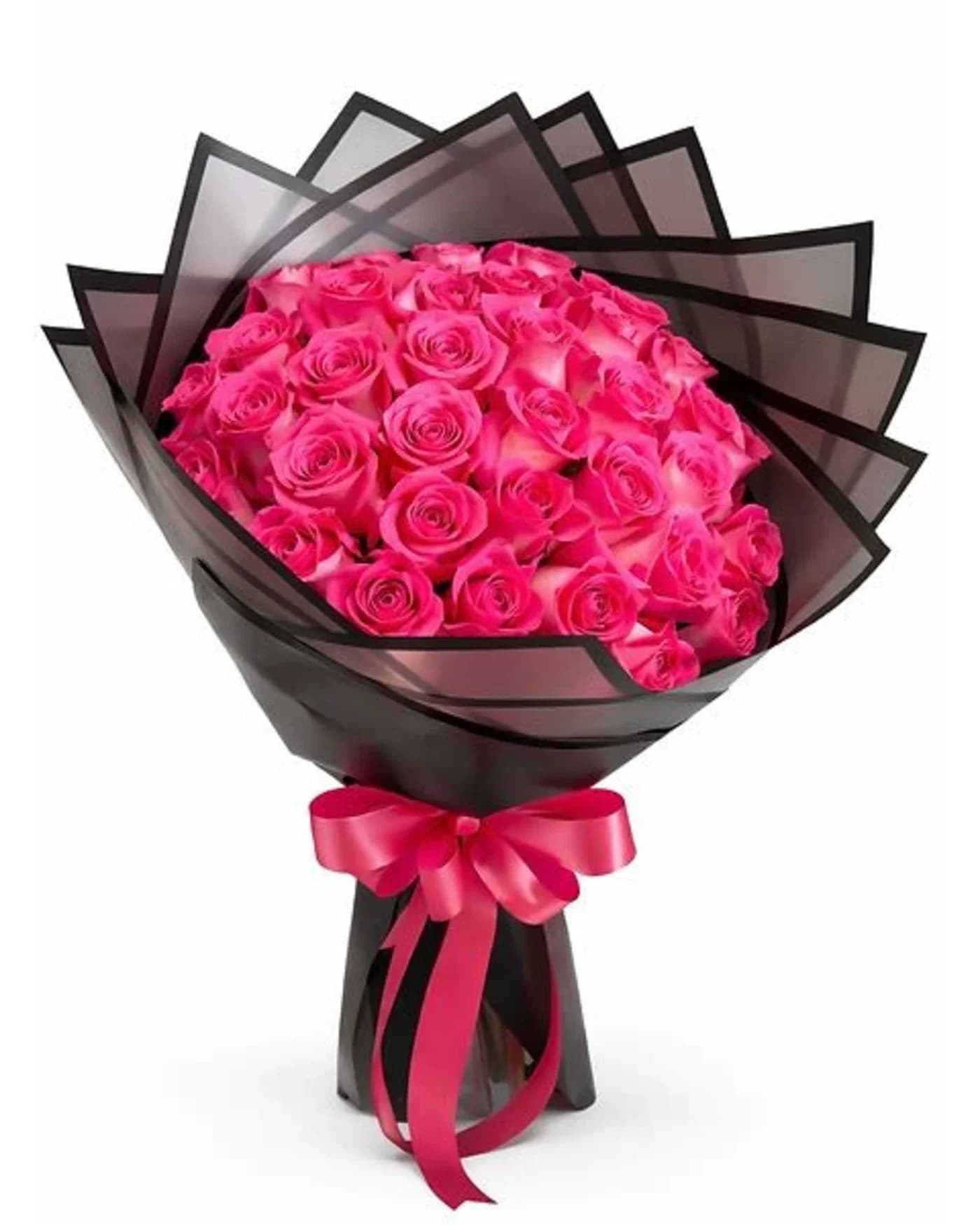Hot Pink Roses wrapped Bouquet  - A charming and elegant bouquet featuring 24 beautiful Hot pink roses gracefully accented with fresh green fillers and wrapped in stylish wrapping paper. This lovely arrangement radiates warmth, admiration, and gentle affection — making it a perfect gift for birthdays, celebrations, or simply brightening someone’s day. 