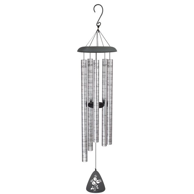 Eckert Florist's "Roses for Mother" 44" Sonnet Wind Chime *Our Local Delivery Only - Our 44" sonnet chimes have 5 heavy walled, center pinned tubes that emit deep tones. All aluminum construction, durable powder coated and anodized finish, and strung with industrial cord. Each chime has an adjustable striker. Tubes are 1.25" diameter, sentiment is printed directly onto the tubes. Chime Tubes Read: If roses grow in Heaven, Lord please pick a bunch for me, Place them in my Mother's arms, And tell her they're from me. Tell her that I love her and miss her, And when she turns to Smile, place a kiss upon her cheek, and hold her for awhile. Because remembering her is easy, I do it every day, But there's an ache within my heart, that will never go away. Dimensions: 44" L *Our Local Delivery Only