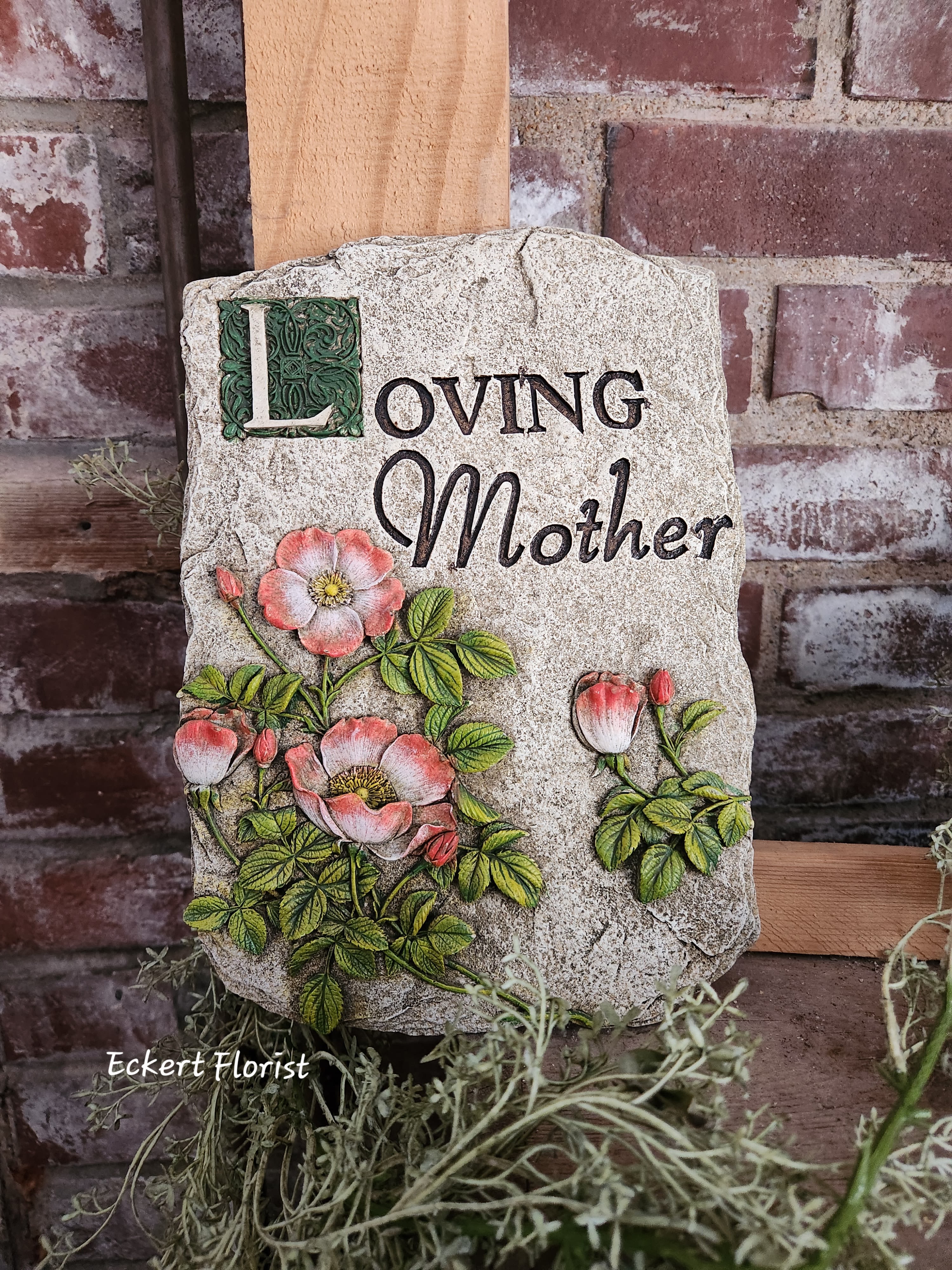 Eckert Florist's "Mother" Memorial Stone - Resin stone measures approx. 7.5" W X 10" H *May be added to a fresh arrangement or green plant. See Deluxe and/or Premium upgrades. *See Add-on Section for Display Easel