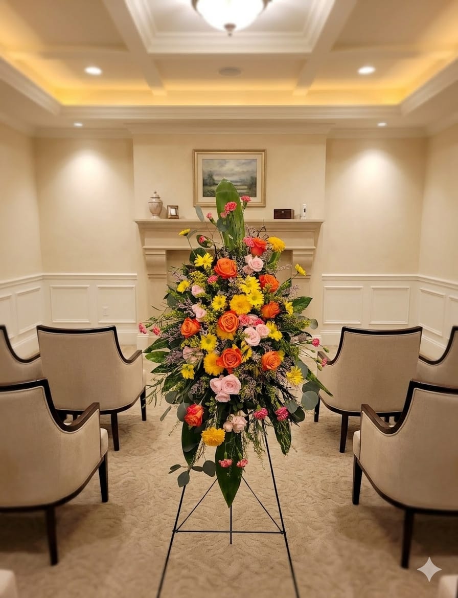 Cherished Moments Standing Spray - Honor a beautiful life with our Celebration of Life Standing Spray, a vibrant and uplifting floral tribute designed to reflect love, joy, and cherished memories. Handcrafted by Specialty Floral Design, a trusted Olympia florist, this sympathy arrangement features a colorful blend of pinks, oranges, yellows, and purples, symbolizing warmth, positivity, and a life well celebrated.  If you are searching for sympathy flowers in Olympia, WA, funeral flower delivery in Tumwater, or standing sprays in Lacey, WA, this arrangement offers a heartfelt and elegant way to express your condolences. Standing sprays are a traditional and meaningful tribute, often displayed near the casket or at the front of a memorial service, creating a beautiful and respectful presence.  Our experienced design team carefully creates each arrangement to honor your loved one’s memory with care and attention to detail. We understand how important it is to send flowers that truly reflect a life and legacy.  Flower Delivery to Local Funeral Homes in Olympia &amp; Surrounding Areas:  Woodlawn Funeral Home, Olympia, WA Alternatives Funeral &amp; Cremation Services, Olympia, WA Mills &amp; Mills Funeral Home, Olympia, WA  We also serve surrounding areas, including Olympia, Tumwater, and Lacey, WA, making it easy to send sympathy flowers quickly and with care. Each arrangement is handcrafted with attention to detail to honor your loved one’s memory with beauty and respect 
