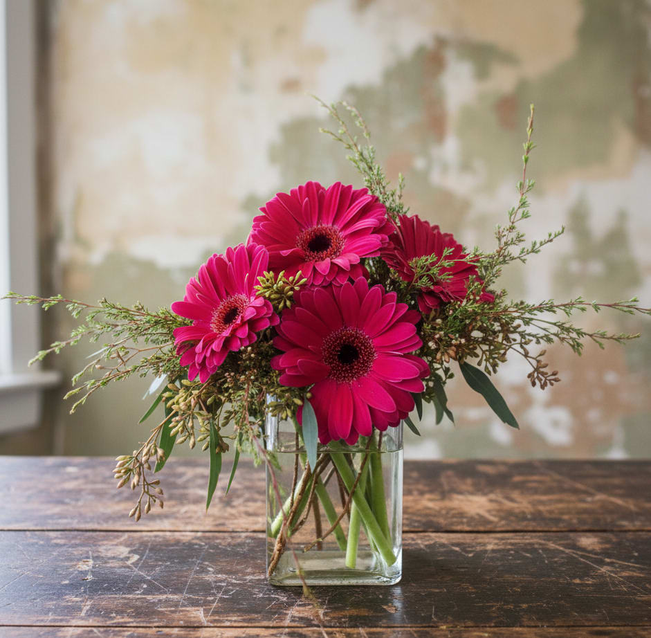 Gerbera Daisy Bouquet - Celebrate life’s special moments with the Gerbera Daisy Bouquet from Specialty Floral Design, your trusted local florist in Olympia, WA. Bursting with vibrant, cheerful colors, this bouquet is perfect for birthdays, celebrations, or simply brightening someone’s day.  Each Gerbera daisy is carefully selected and artfully arranged to create a harmonious blend of hues and textures, resulting in a radiant and captivating floral display. This enchanting bouquet adds elegance, joy, and a touch of whimsy to any occasion, making it a memorable gift for the people you care about most.  Specialty Floral Design proudly offers same-day flower delivery in Olympia, Tumwater, Lacey, WA, and surrounding areas, ensuring your flowers arrive fresh and beautiful. As a local Olympia florist, we handcraft every bouquet with care, attention to detail, and a dedication to quality.  Whether you’re sending birthday flowers, a thoughtful surprise, or just a cheerful gesture, the Gerbera Daisy Bouquet delivers smiles, warmth, and lasting memories.  