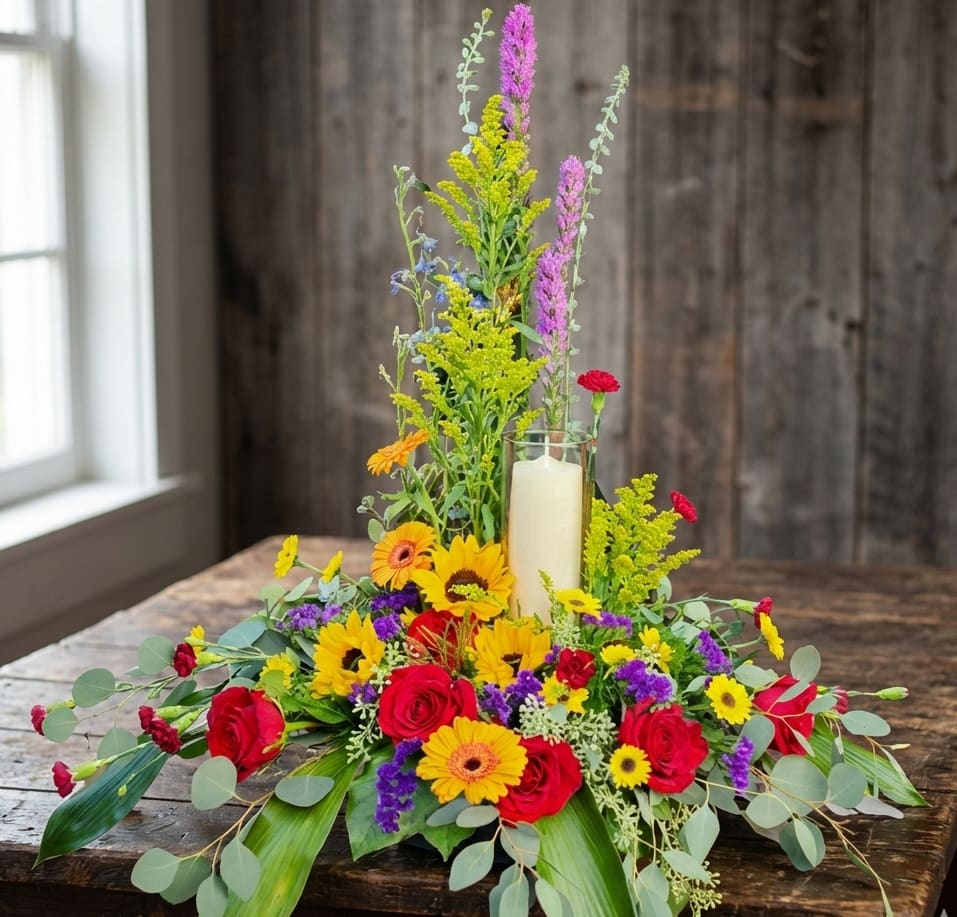 In Loving Memory - In Loving Memory – Sympathy Flowers &amp; Celebration of Life Tribute in Olympia, WA  Honor a cherished life with In Loving Memory, an exclusive sympathy floral tribute from Specialty Floral Design, your trusted local florist in Olympia, WA. This thoughtfully designed arrangement features a candle symbolizing light and hope, surrounded by colorful, comforting blooms to bring warmth and solace to family and friends during a difficult time.  Each arrangement is customizable and one-of-a-kind. Our florists can adjust flower colors, types, or accents to reflect the favorite colors of the deceased or create a design tailored to your wishes. Call us at 360-688-6608 to discuss your custom tribute.  Specialty Floral Design provides compassionate and timely flower delivery to local funeral homes, including Mills &amp; Mills Funeral Home in Tumwater, Woodlawn Funeral Home in Lacey, and Funeral Alternatives in Olympia and Lacey, WA, as well as many churches and venues throughout Thurston County and surrounding areas.  Send In Loving Memory to honor a loved one with a meaningful, handcrafted floral tribute that expresses sympathy, support, and remembrance with beauty and care.   
