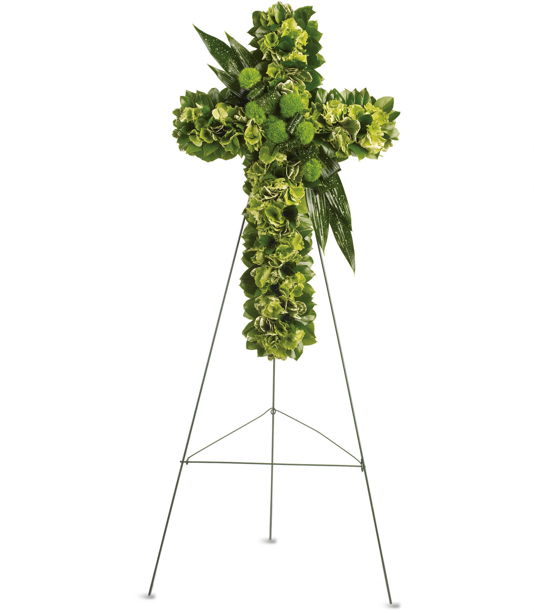 Garden Cross - A spiritual tribute for the religious service, this lovely cross made of green hydrangea, green dianthus and other favorites symbolizes the hope for eternal life. T269-2A 