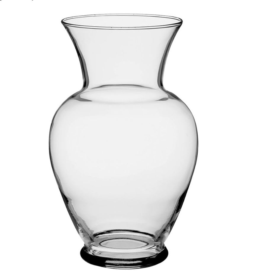 Clear glass vase with a wide flared top and rounded body