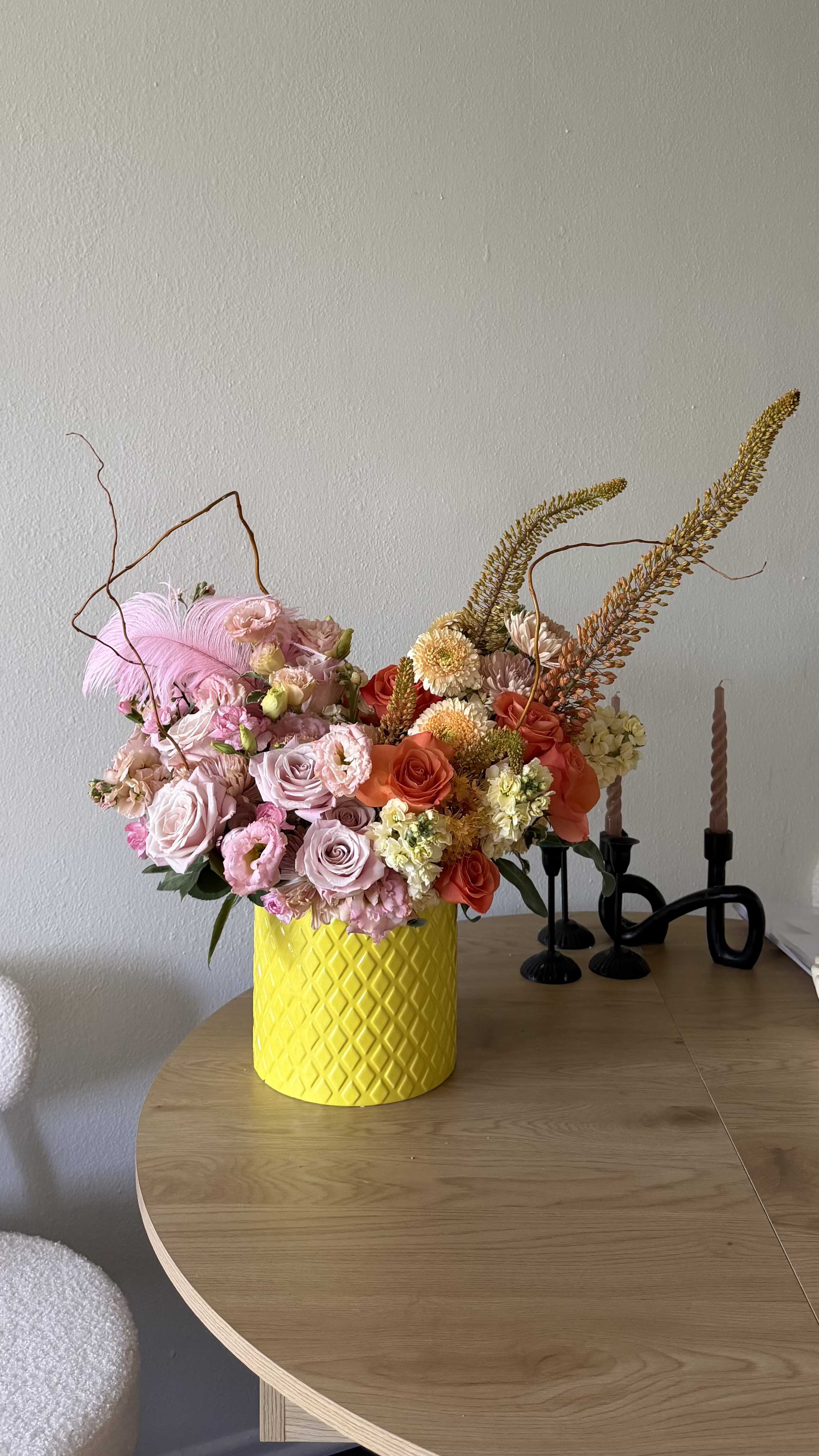 Apricot Dream - Stunning ceramic vase full of Quicksand roses, and other mixed flowers