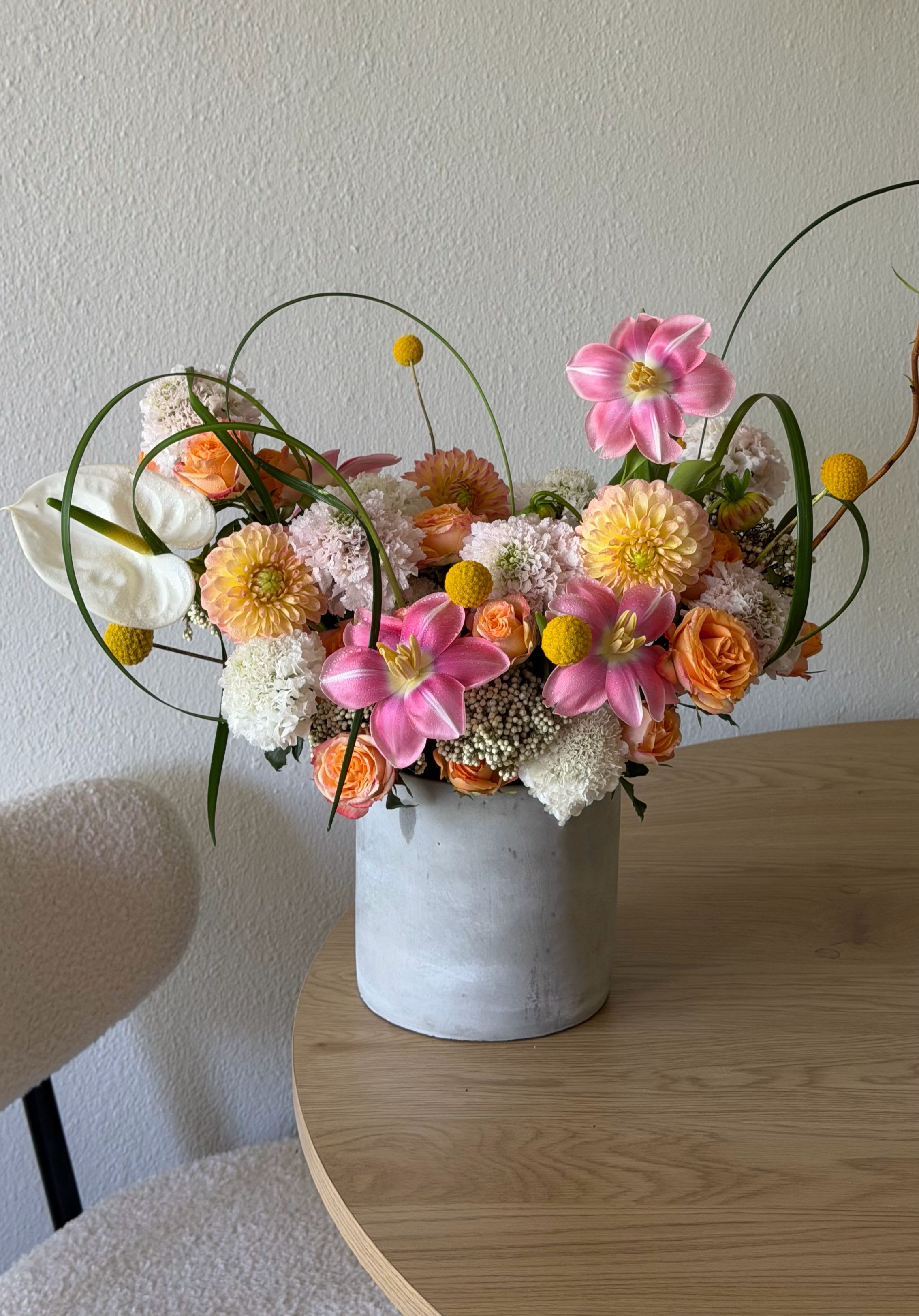 Pastel Muse - Stunning ceramic vase full of Dahlies, and other mixed flowers