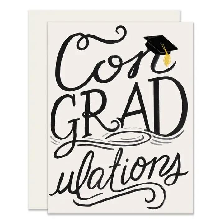 ConGRADulations - A2 size card &amp; envelope (4.25 x 5.5")  Folded card, blank interior  Printed full color on cream 100lb cardstock  Designed &amp; printed in Portland, Oregon