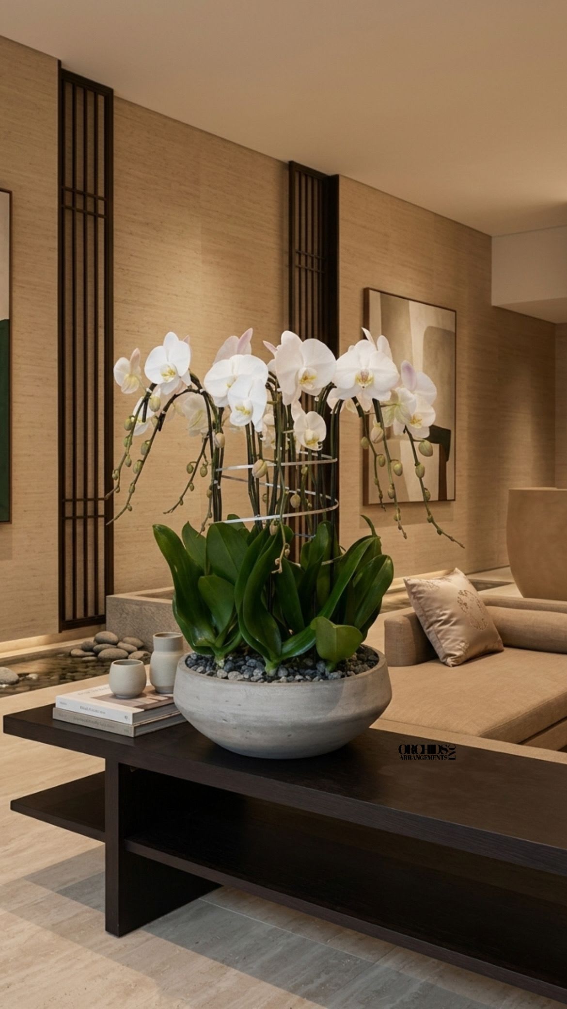  White Phalaenopsis Orchid Arrangement – 8 Stem Premium Gift - Eight Luxury White Phalaenopsis orchid Arrangement designed for gifting with a Natural Vase 17” x 6”. We offer flower delivery, same day flower delivery, orchid delivery, and same day orchid delivery in Miami Dade Broward and Palm Beach. 