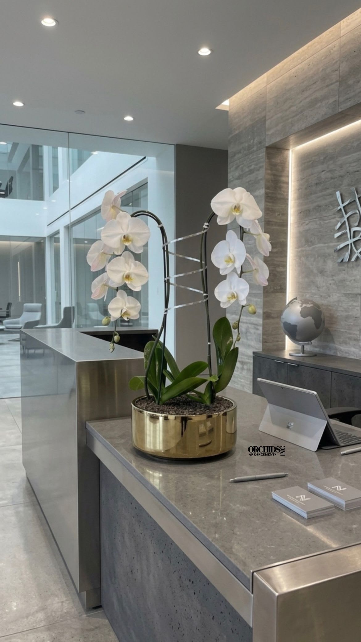  White Phalaenopsis Orchid Arrangement – Double Stem Minimal Luxury - Double Luxury White Phalaenopsis orchid Arrangement designed for gifting with a Gold Vase 12” x 6”. We offer flower delivery, same day flower delivery, orchid delivery, and same day orchid delivery in Miami Dade Broward and Palm Beach. 