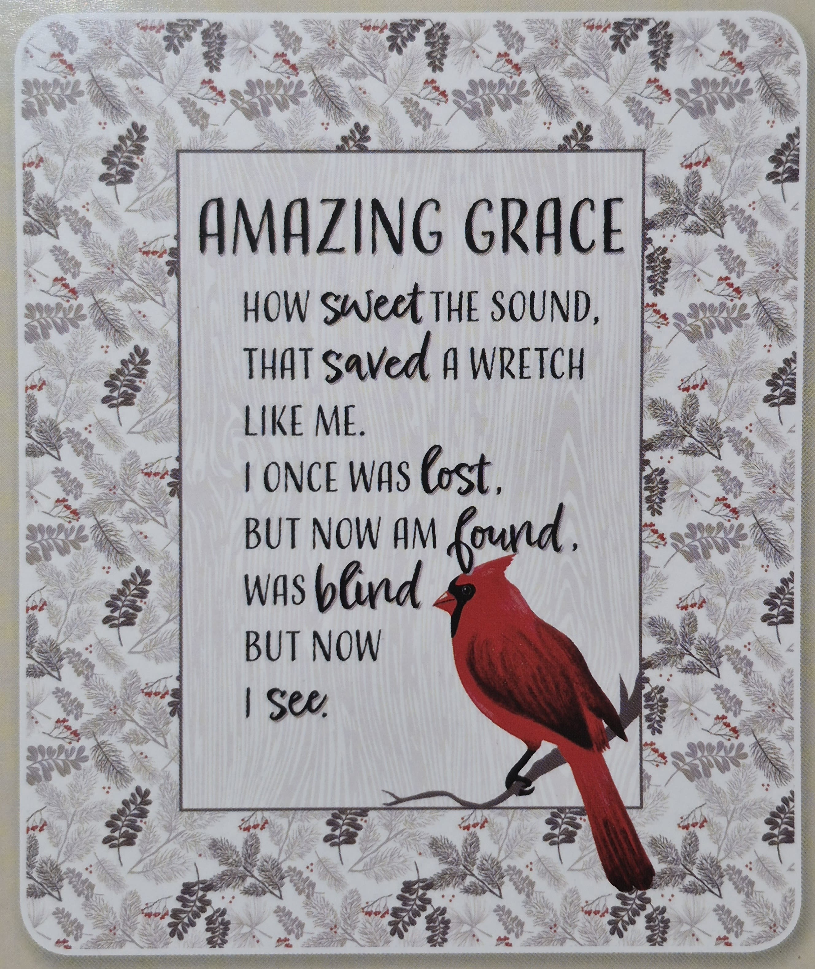Decorative card with a Bible verse and a red cardinal illustration