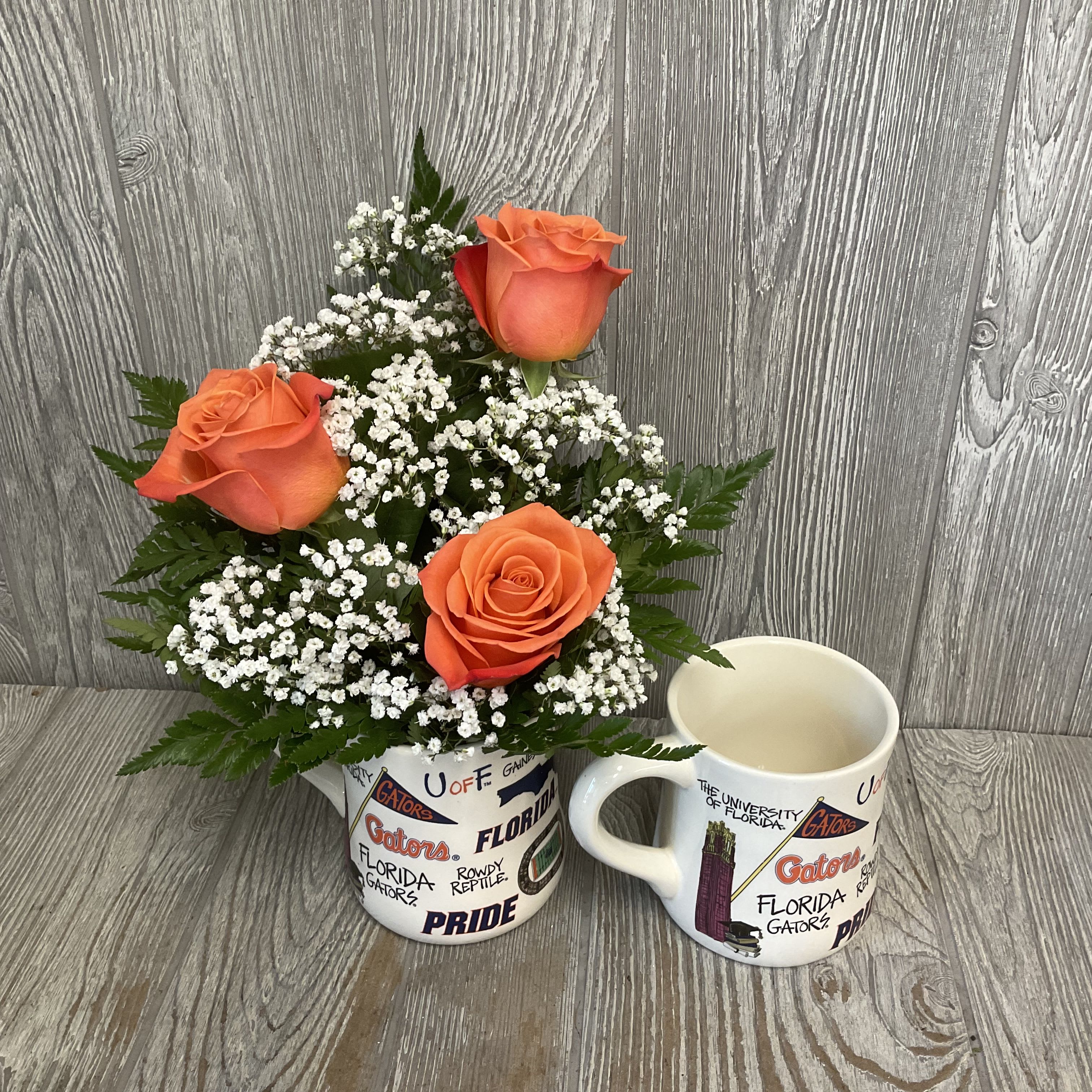 Gator Icon Rose Mug - Orange roses arranged in a keepsake Gator mug! 