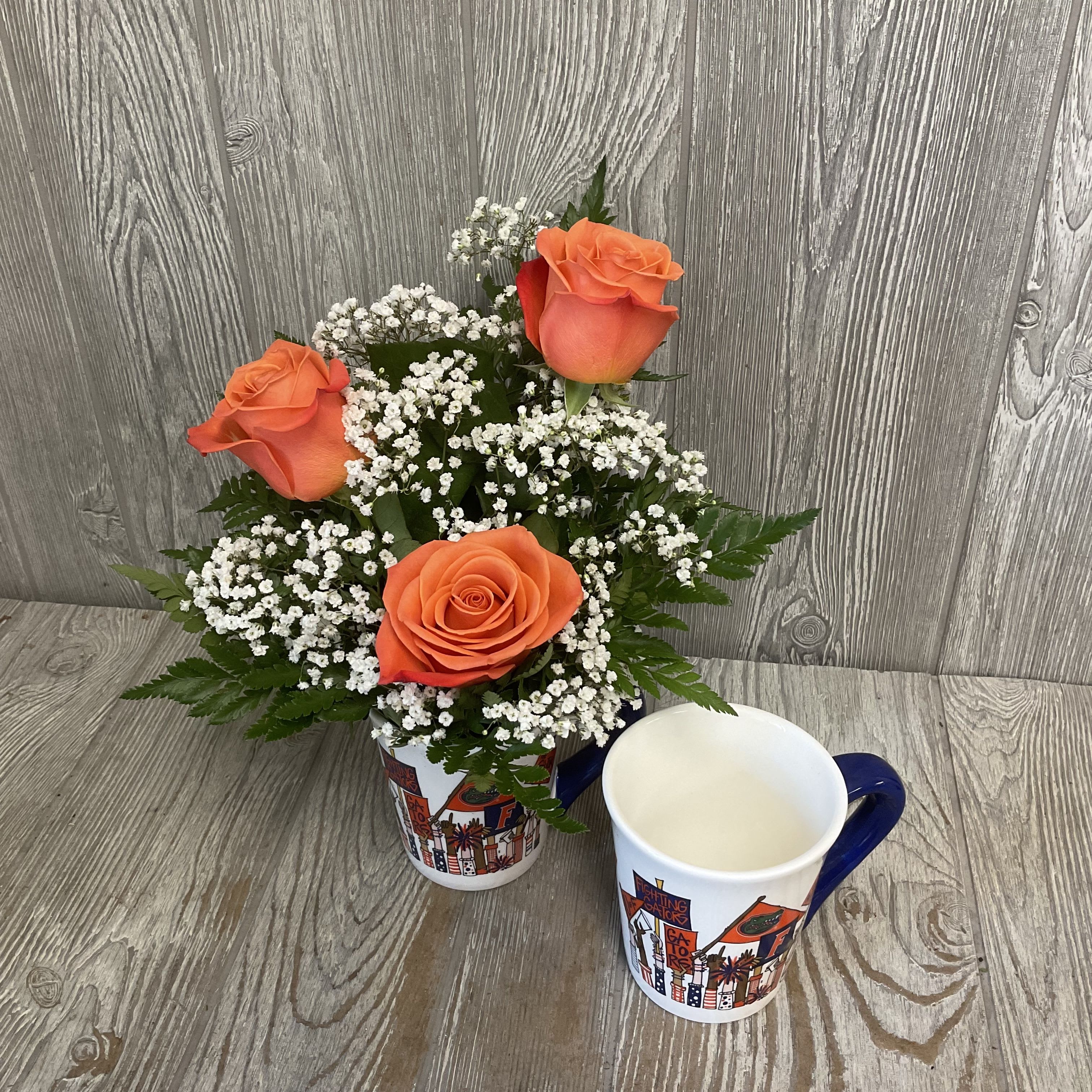 Gator Cheer Rose Mug - Orange roses arranged in a keepsake ceramic Gator mug!