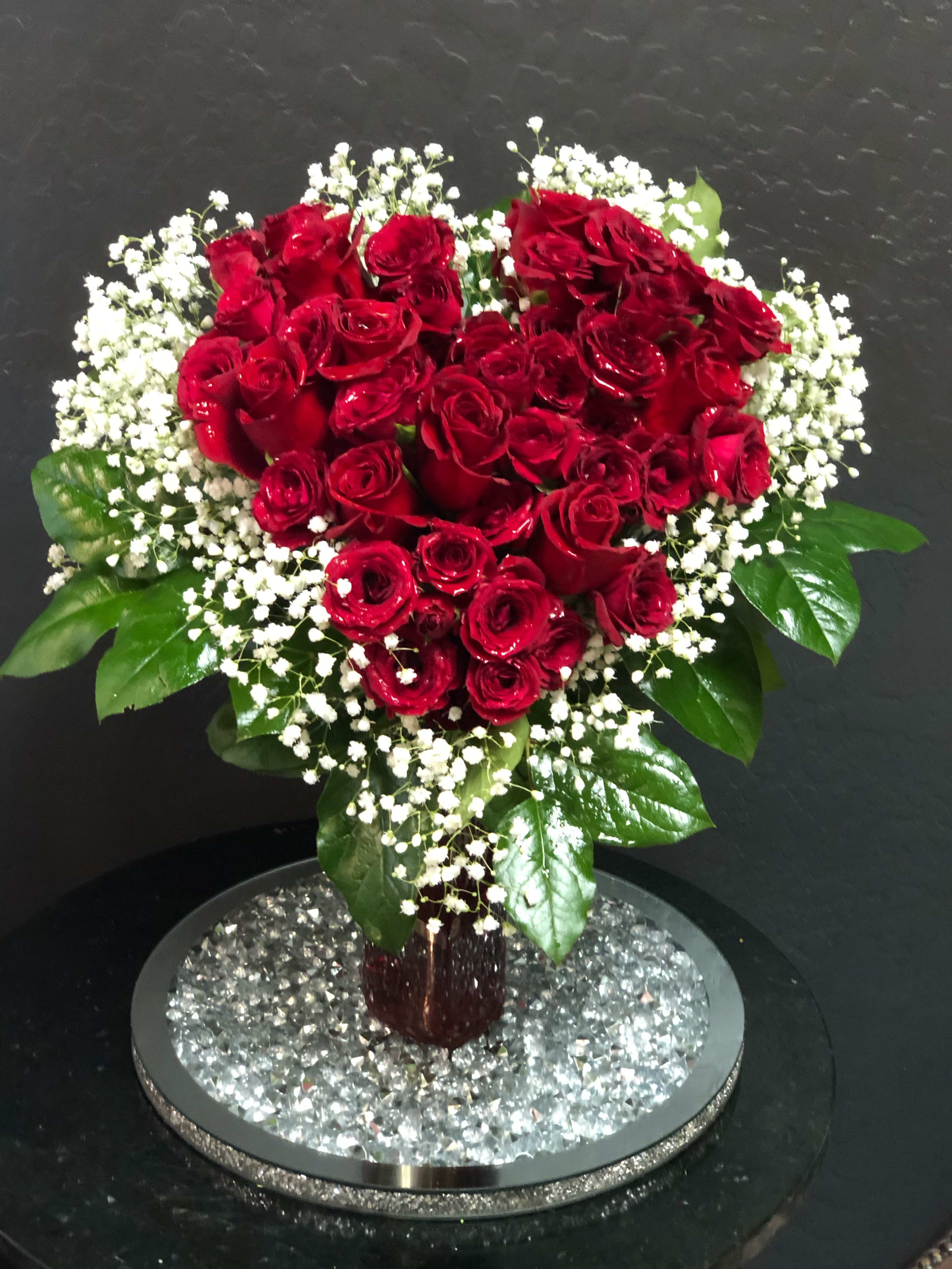 Heart within Heart Shaped Bouquet  - Heart within Heart Shaped Bouquet with red heart shaped vase! 